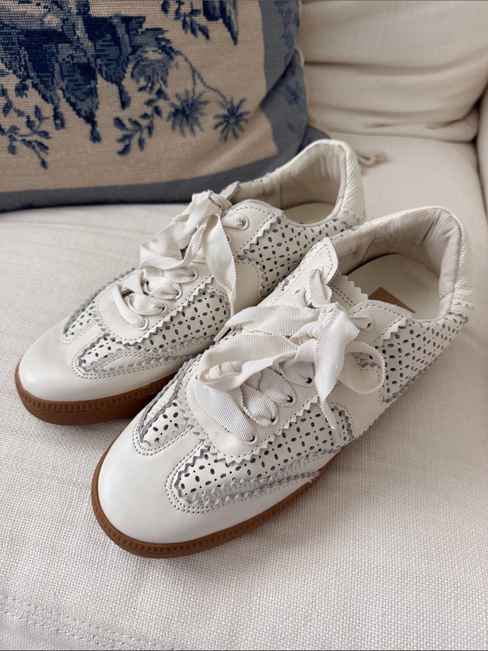 Dolce Vita White Perforated Leather Sneakers with Gum Sole